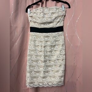 H&M Cream Lace Dress with Black Waistband